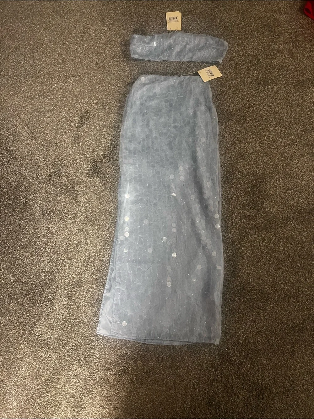 Peppermayo Light Blue Feathered Sequin Bandeau & Maxi Skirt Set - Picture 2 of 4